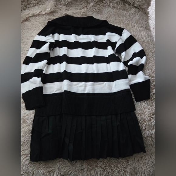 Casual Striped Long Sleeve Polo V Neck Pleated Mini Dress #1120 - Picture 3 of 13